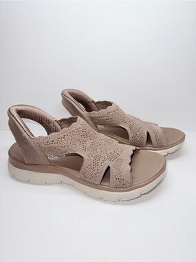 Skechers Taupe Knit Open-Toe Slingback Sandal